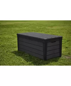 Baule da esterno keter "brushwood" in resina grafite effetto legno 454 lt 145x69,7x60,3 cm